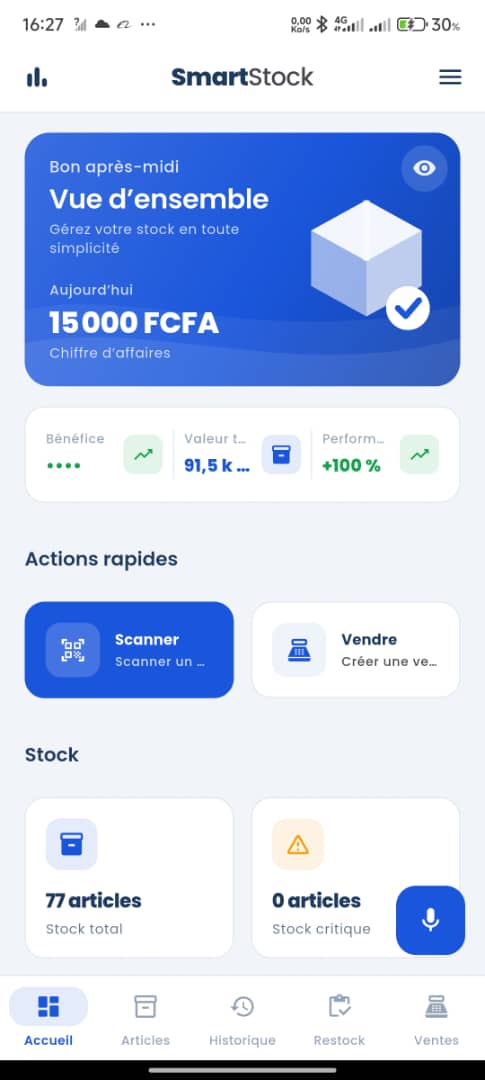 Tableau de bord Compa sur mobile